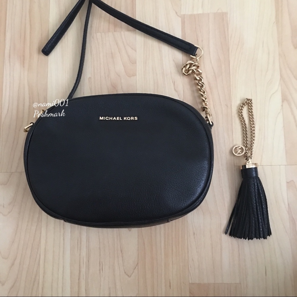 Michael Kors Black Leather Crossbody Handbag Purse - Picture 3 of 7